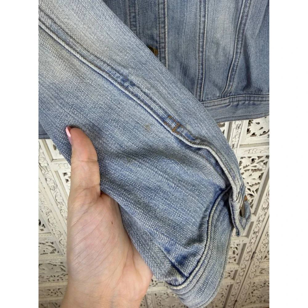 Vtg Chaps Light Wash‎ Distressed Embroidered Denim Jacket Sz S Twee Coquette